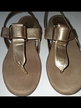Sage Metallic Gold T-Strap Women's Sandals